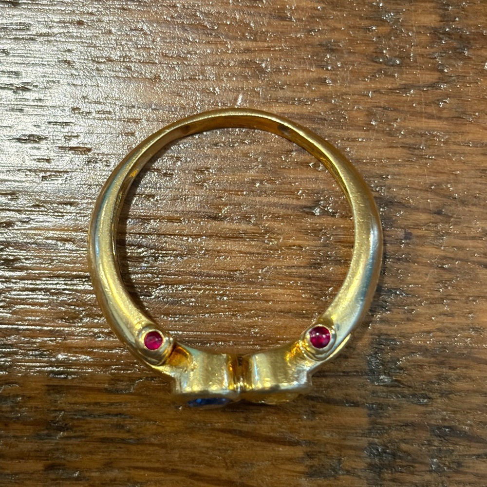 14k solid Gold Multi-Gem Ring with Blue Topaz, Ruby & citrine Stones - Picture 2 of 6